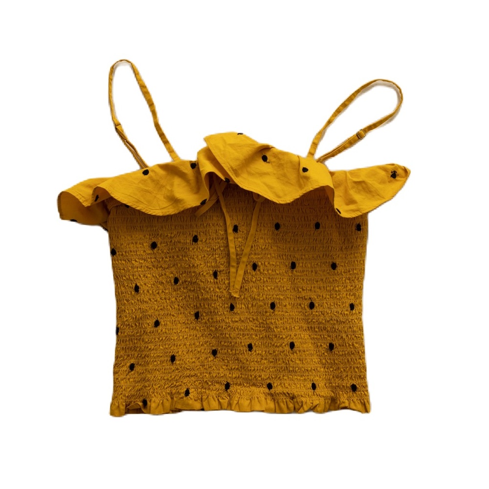 Forever 21 Top | Polka Dot Ruffle Blouse | Mustard & Black | Small | NWT